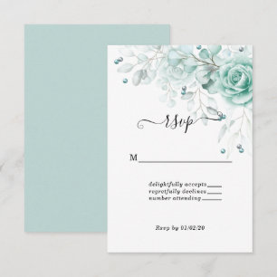 Turquoise sage greens Floral Wedding RSVP Card