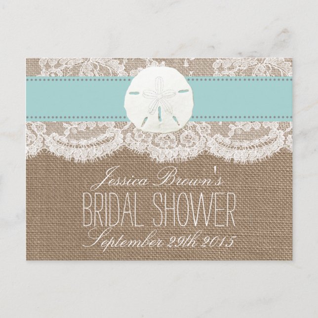 Turquoise Sand Dollar Beach Bridal Shower Recipes Invitation Postcard (Front)