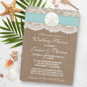 Turquoise Sand Dollar Beach Wedding Shower Invitation