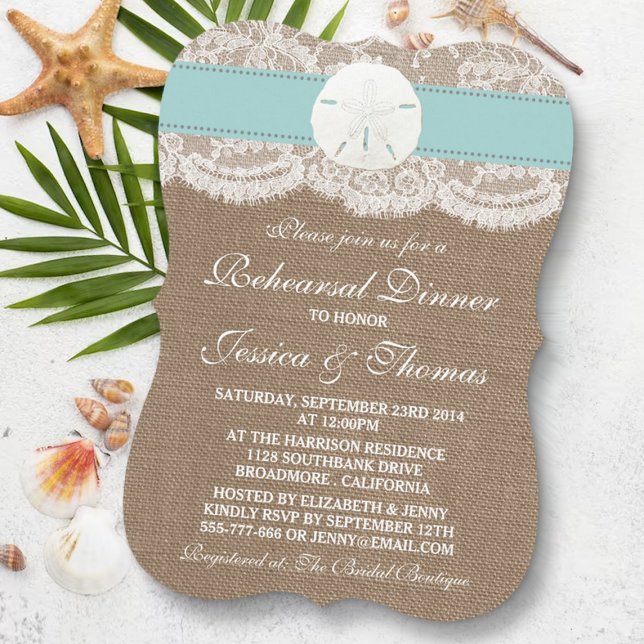 Turquoise Sand Dollar Wedding Rehearsal Dinner Invitation (Creator Uploaded)
