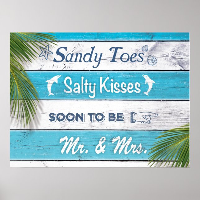 Turquoise Sandy Toes Salty Kisses Mr & Mrs Poster (Front)