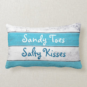Turquoise Sandy Toes Salty Kisses Pillow