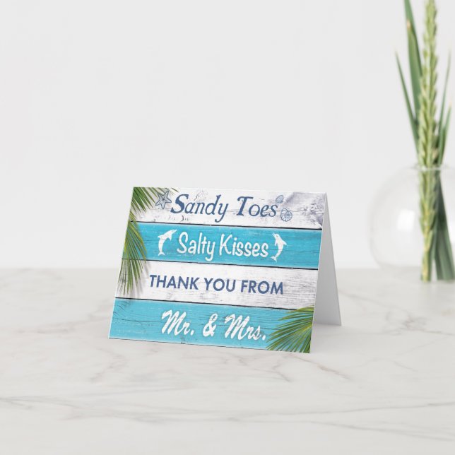 Turquoise Sandy Toes Salty Kisses Thank You Card (Front)