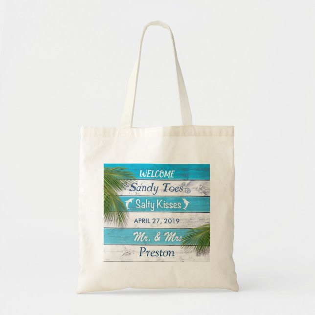 Turquoise Sandy Toes Salty Kisses Tote Bag (Front)