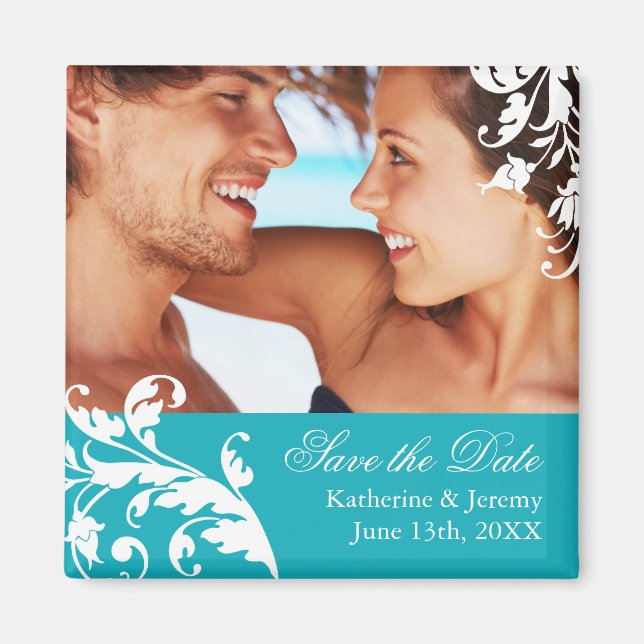 Turquoise Save the Date Wedding Magnet (Front)