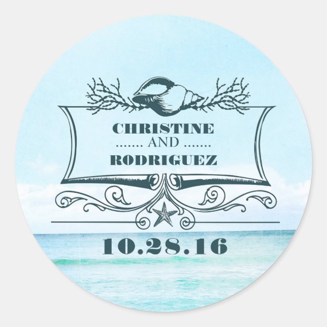 Turquoise Sea Beach Wedding Classic Round Sticker (Front)