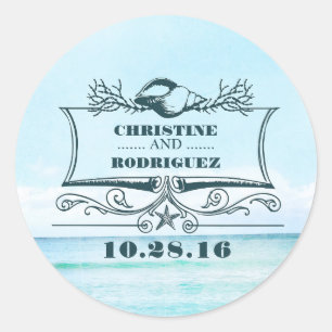 Turquoise Sea Beach Wedding Classic Round Sticker