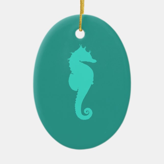 Turquoise Sea Horse Ceramic Tree Decoration (Front)