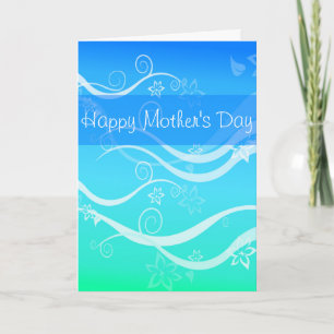 Turquoise Sea White Swirls Mother's Day Card
