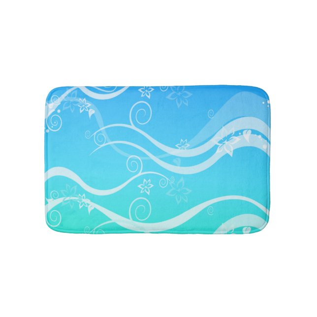 Turquoise Sea White Swirls Small Bath Mat (Front)