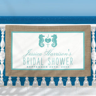 Turquoise Seahorse Beach Burlap Bridal Shower Banner