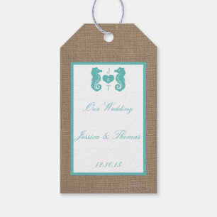 Turquoise Seahorse Burlap Beach Wedding Collection Gift Tags