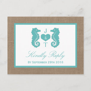 Turquoise Seahorse Burlap Beach Wedding Collection Invitation Postcard