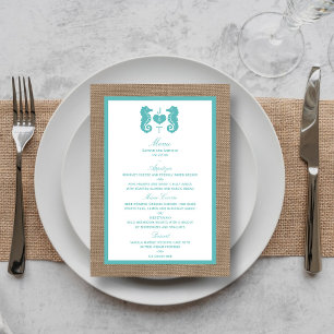 Turquoise Seahorse Burlap Beach Wedding Collection Menu