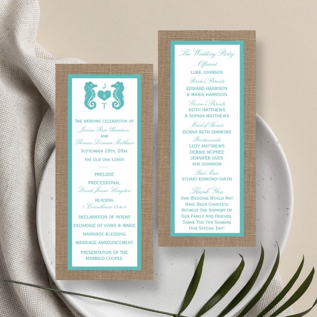 Turquoise Seahorse Burlap Beach Wedding Collection Programme (Creator Uploaded)