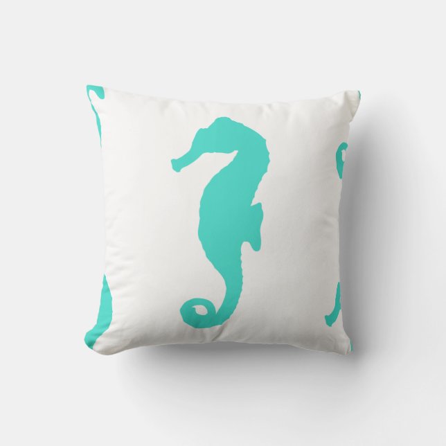 Turquoise Seahorse Coastal Pattern Cushion (Front)