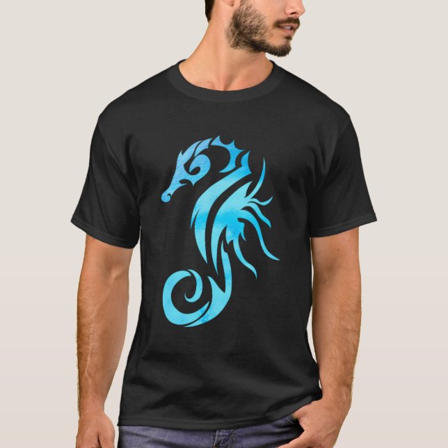 Turquoise Seahorse Ocean Design T-Shirt (Front)