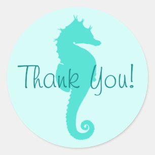 Turquoise Seahorse Thank You Classic Round Sticker