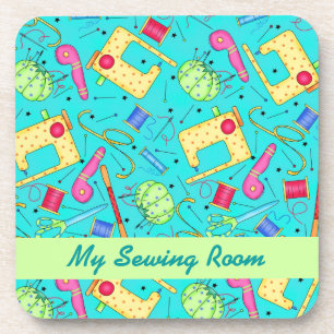 Turquoise Sewing Art Cork Coaster