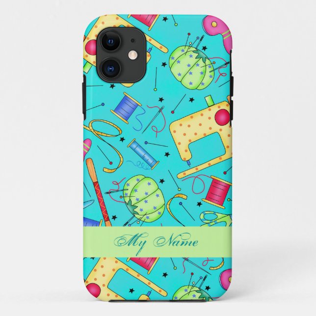 Turquoise Sewing Art Personalised iPhone 5 Case (Back)