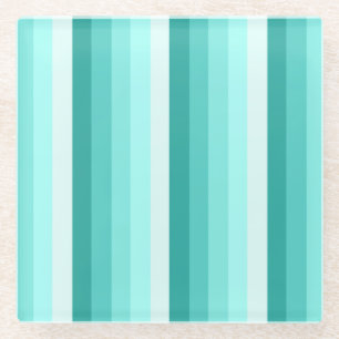 Turquoise shadow stripes glass coaster