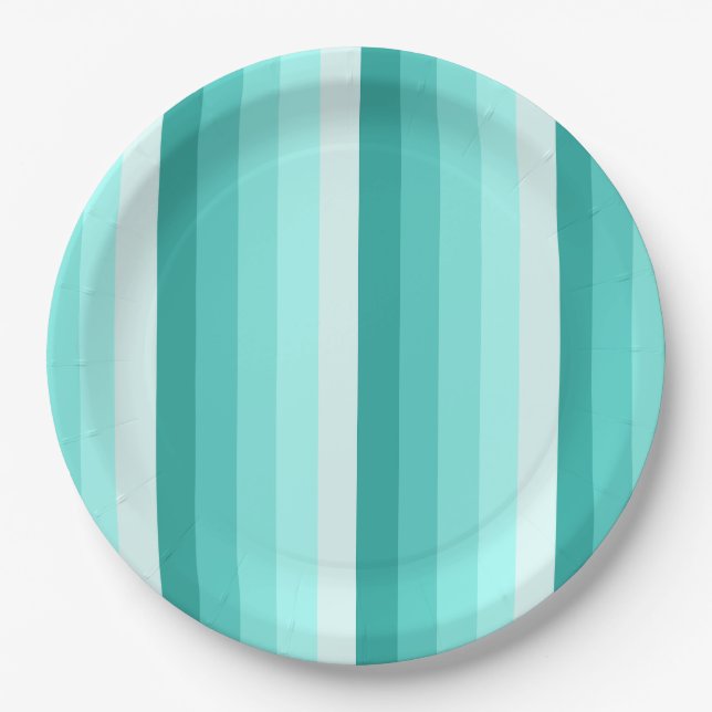 Turquoise shadow stripes paper plate (Front)
