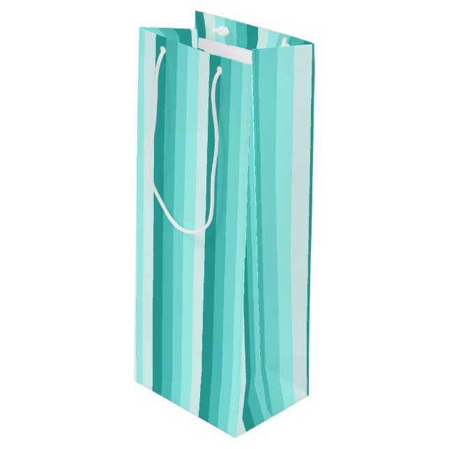 Turquoise shadow stripes wine gift bag (Front Angled)