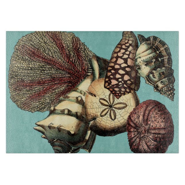 Turquoise Shell and Red Coral Collection Cutting Board (Front)