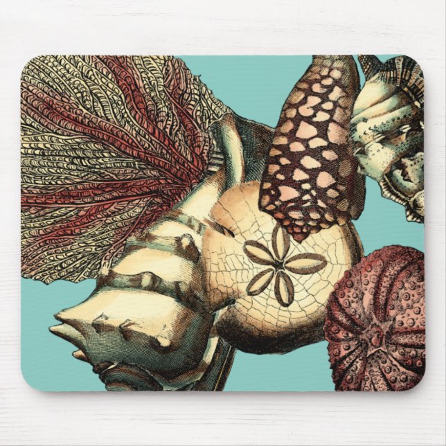 Turquoise Shell and Red Coral Collection Mouse Pad (Front)