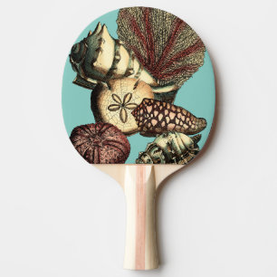 Turquoise Shell and Red Coral Collection Ping Pong Paddle
