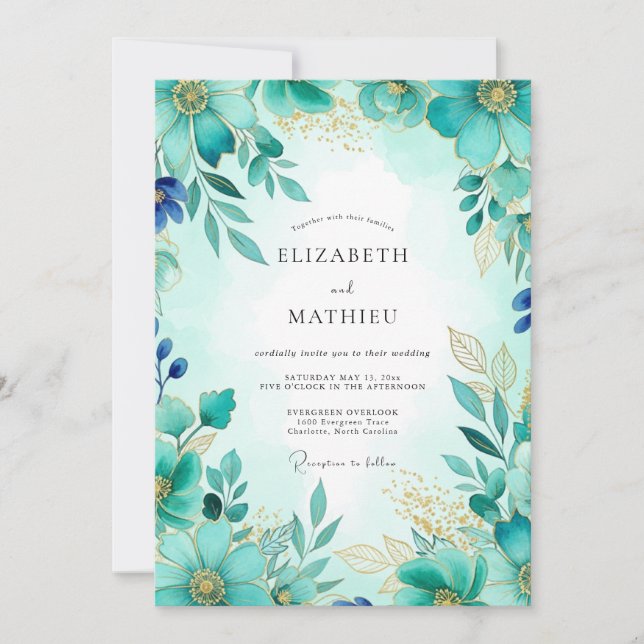 Turquoise Shimmering Spring Wedding Invitation (Front)