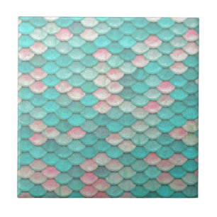 Turquoise Shiny Fish Scales Effect Pattern Tile
