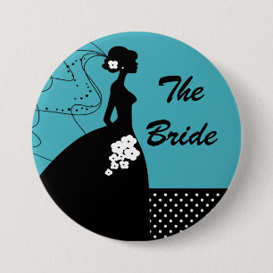 Turquoise Silhouette Bride Bridal Party Button