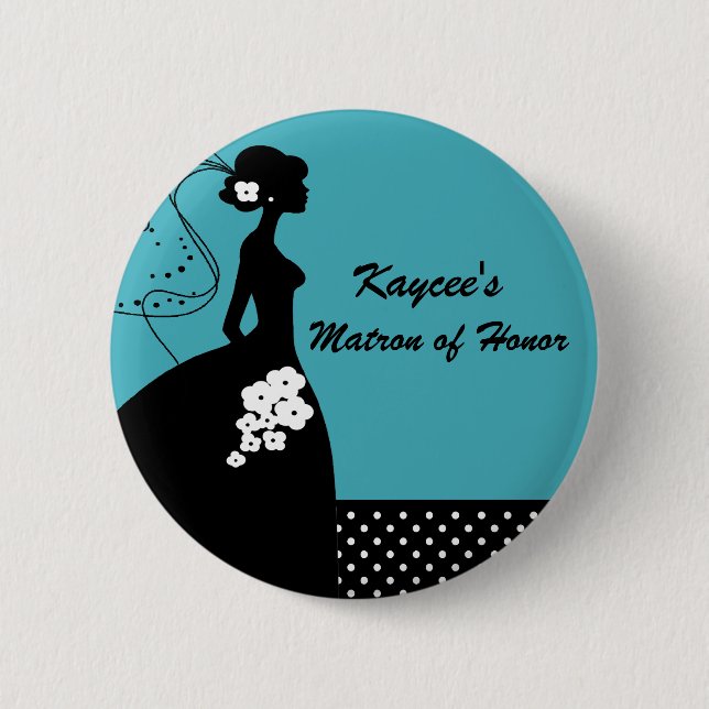 Turquoise Silhouette Bride Matron of Honour Button (Front)