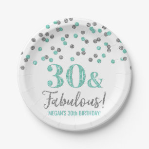 Turquoise Silver Confetti 30 and Fabulous Paper Plate