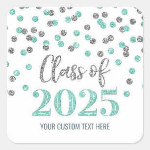 Turquoise Silver Confetti Graduation 2025  Square Sticker