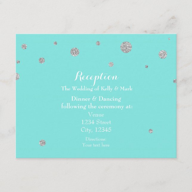 Turquoise & Silver Glitter Confetti Reception Enclosure Card (Front)