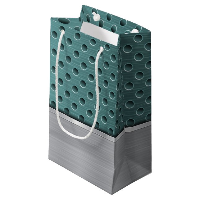 TURQUOISE & SILVER METAL LOOK PATTERN SMALL GIFT BAG (Front Angled)