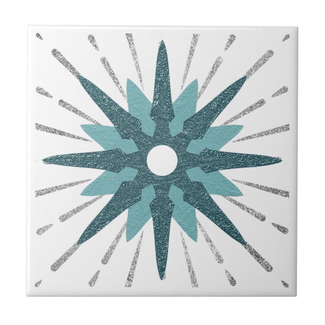 Turquoise & Silver Starburst Tile (Front)