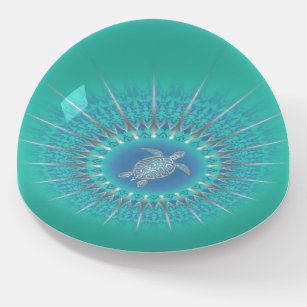Turquoise Silver Turtle Mandala  Paperweight