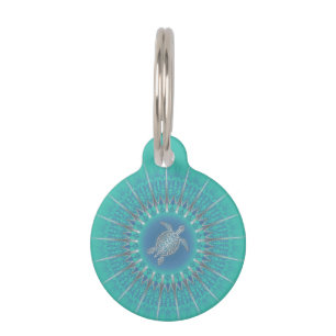 Turquoise Silver Turtle Mandala Pet Tag
