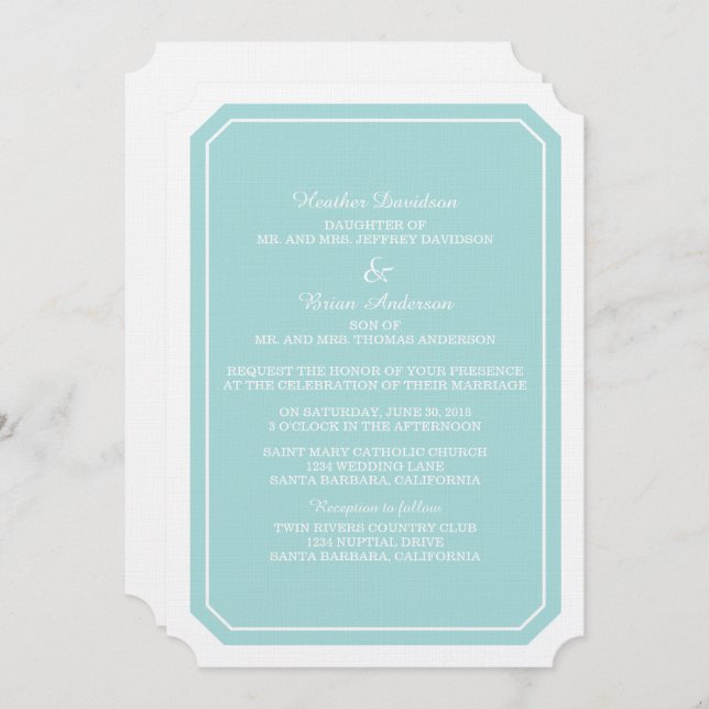 Turquoise Simply Elegant Wedding Invite (Front/Back)
