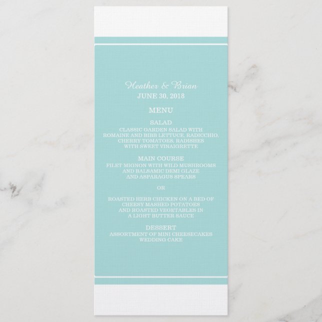 Turquoise Simply Elegant Wedding Menu (Front)