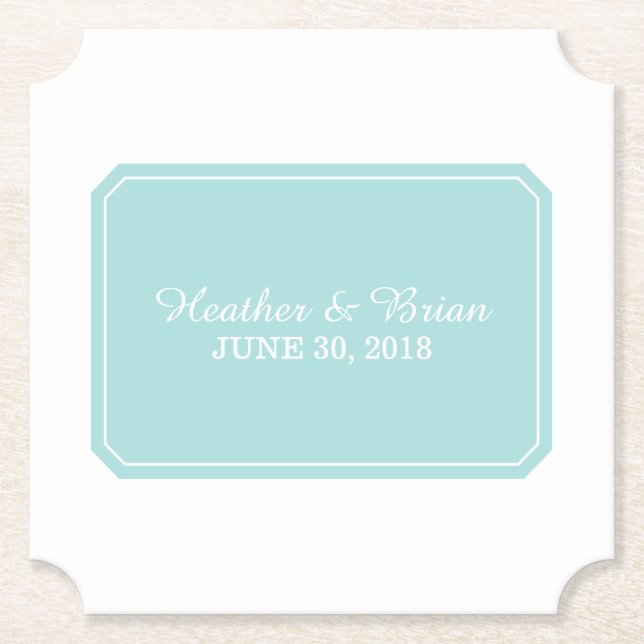 Turquoise Simply Elegant Wedding Paper Coaster (Front)