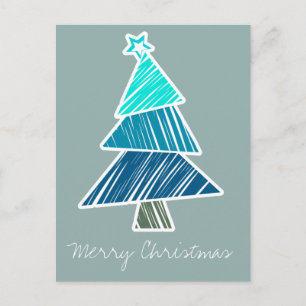 Turquoise Sketchy Christmas Tree Postcard