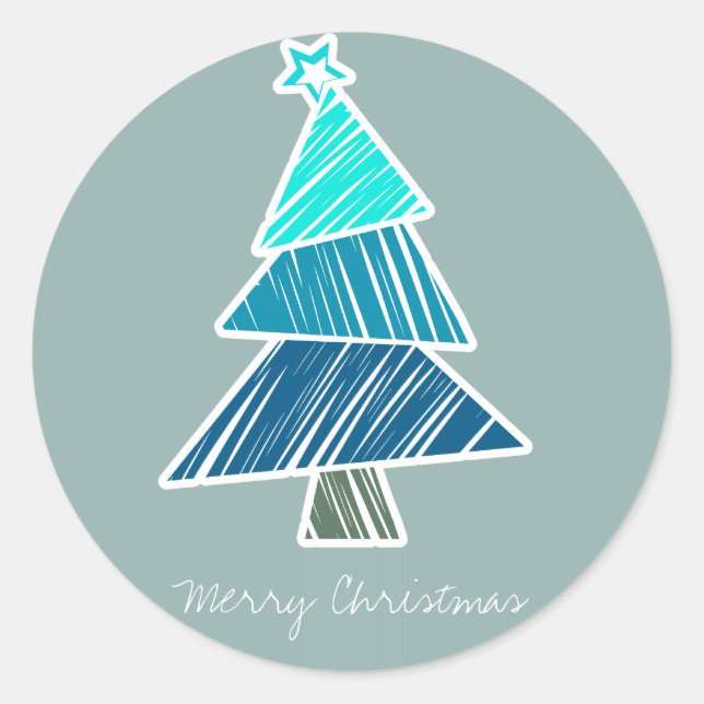 Turquoise Sketchy Christmas Tree Sticker (Front)