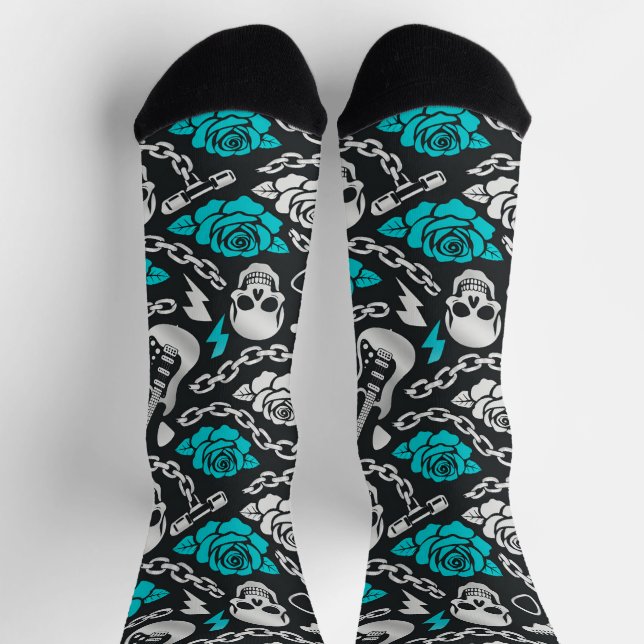 Turquoise Skull Soundwave Crew Sock (Top)