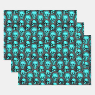 Turquoise Skulls and Sunflower Series Design 1 Wrapping Paper Sheet