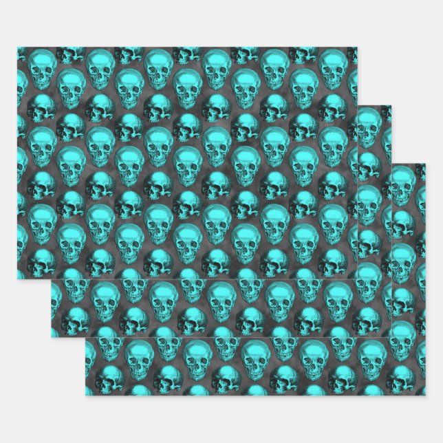 Turquoise Skulls and Sunflower Series Design 1 Wrapping Paper Sheet (Set)