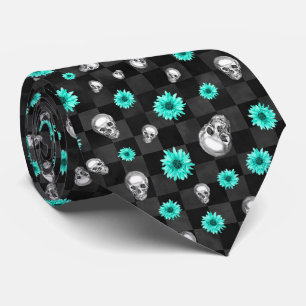 Turquoise Skulls and Sunflower Series Design 7  Tie